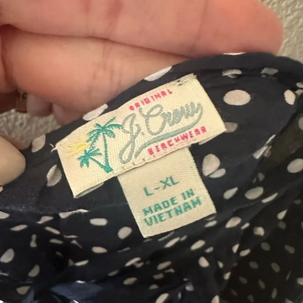 J Crew Beach Navy Polka Dot 100% Cotton Swim Coverup Dress Size L / XL